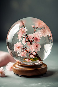 樱花花枝与水晶球背景图片
