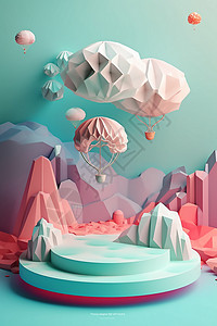 剪纸3D风热气球背景图片