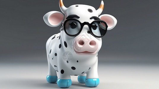 黑色纯色可爱3D小牛插画