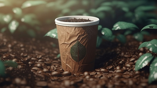 棕色装饰装有土壤的咖啡杯插画