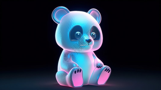 彩色金属彩色灯光下的熊猫插画