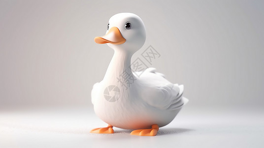 白纯色的素材3D可爱小鹅插画
