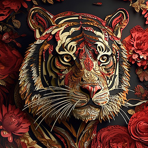 立体的老虎雕刻背景图片