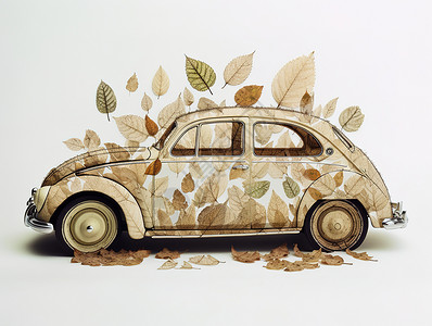 树叶装饰的汽车背景图片