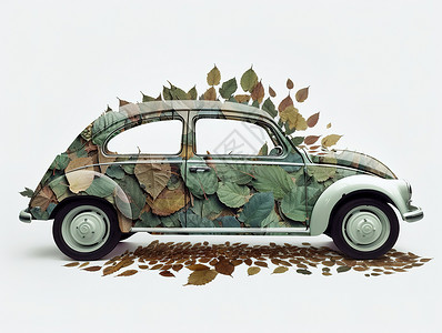 装饰地绿色树叶装饰的汽车插画