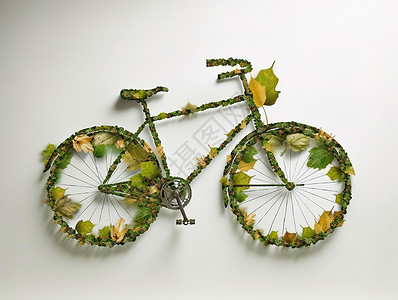绿叶拼成的自行车背景图片