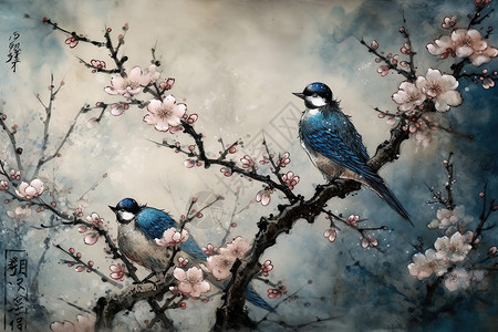 树枝上的青鸟背景图片