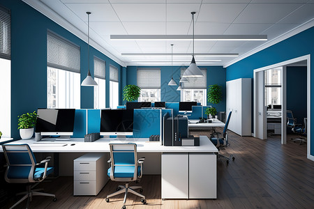 蓝色办公室背景图片