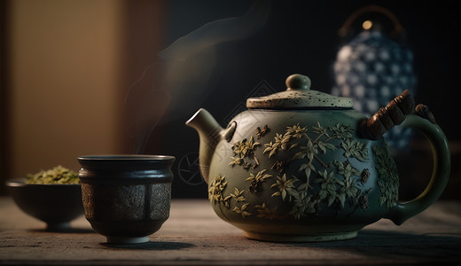 中式桌子茶具中式茶具插画