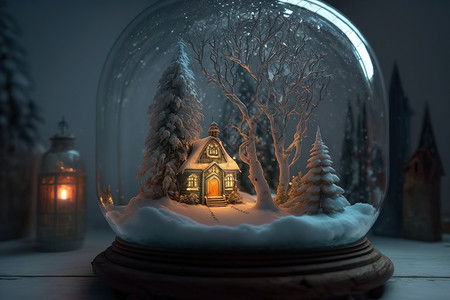 玻璃罩中的雪景背景图片