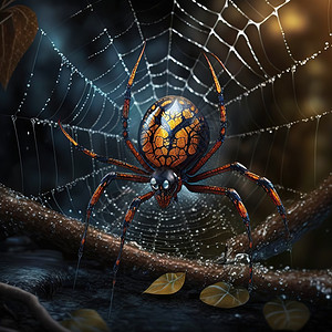 玻璃上的蜘蛛树干上结网的蜘蛛插画