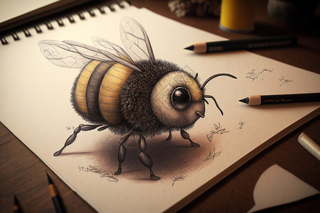 彩铅画蜜蜂背景图片