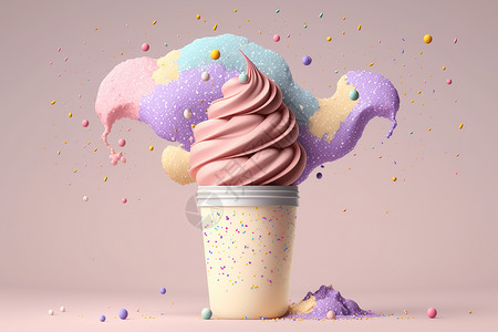 彩糖心形粉色冰淇淋甜点插画