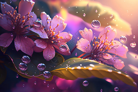 雨中紫罗兰带水滴紫罗兰高清图片