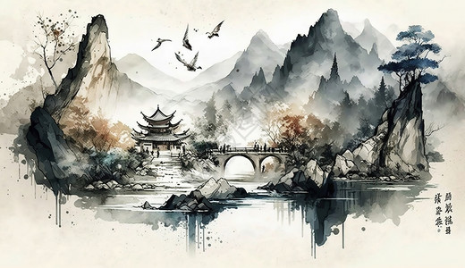 中国山水水墨画背景图片