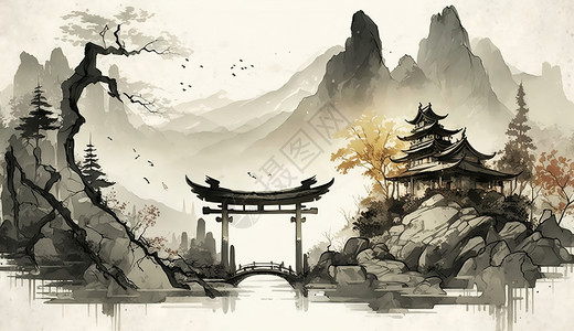 中国山水水墨画背景图片