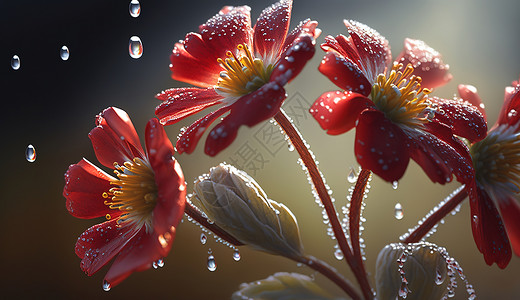 水滴高清素材红色鲜花插画