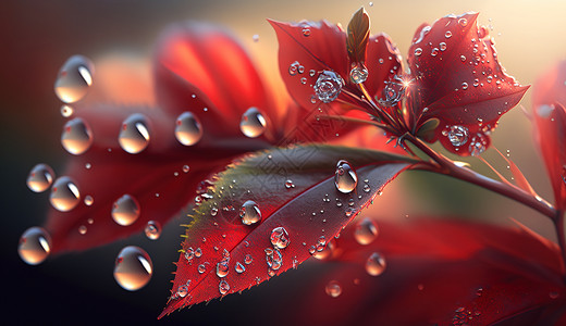 高清水滴素材红色树叶插画