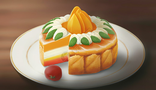 橙色奶油美味蛋糕插画