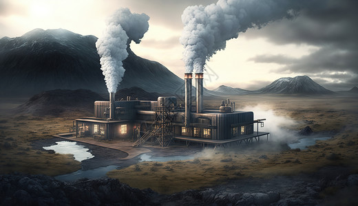 废气排放工厂污染插画