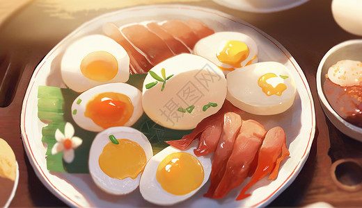 黄心鸡蛋鸡蛋和肉插画