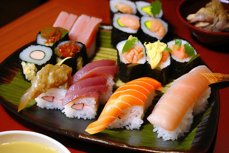 圆盘上的寿司背景图片