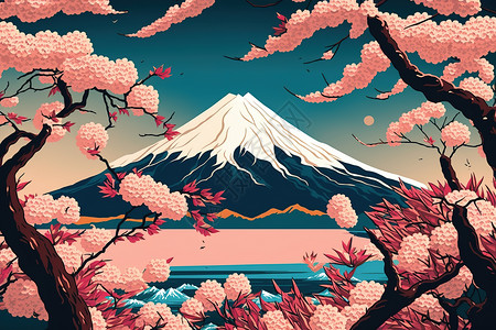 樱花富士山图片