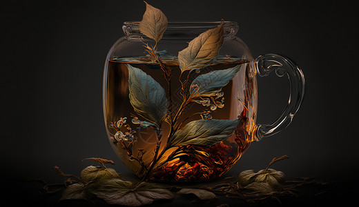 写实玻璃杯玻璃杯植物茶饮插画