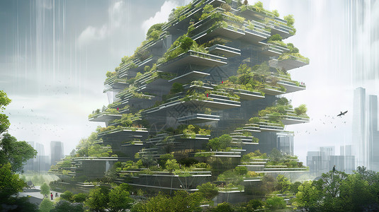 种满绿植的高楼背景图片