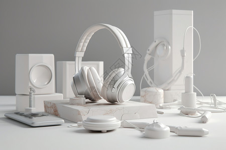 高级白色耳机产品展示背景图片