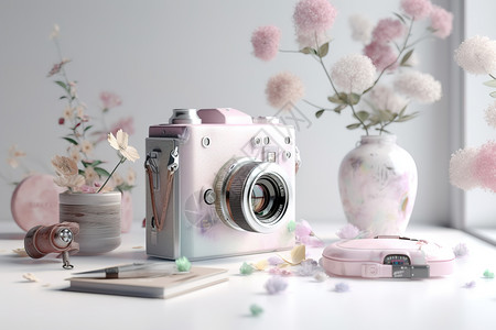 数码产品展示粉色相机插画