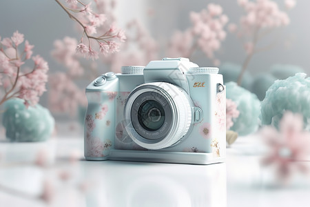 数码产品展示樱花相机插画