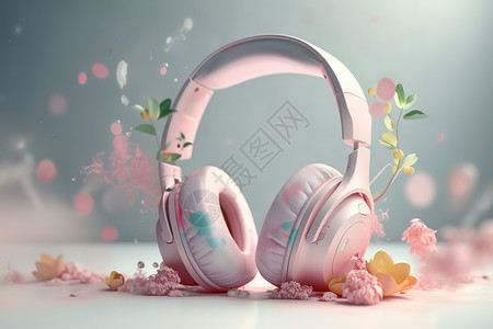 粉色无线耳机插画