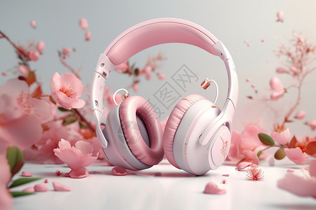 粉色无线耳机背景图片