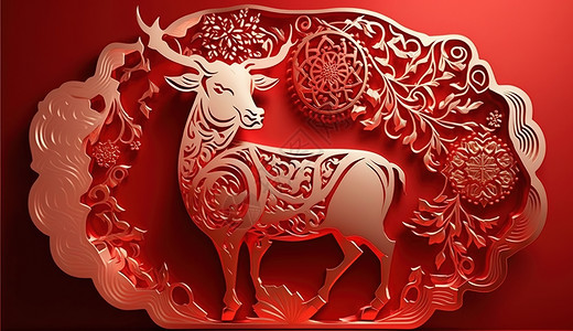 精美红羊雕刻背景图片
