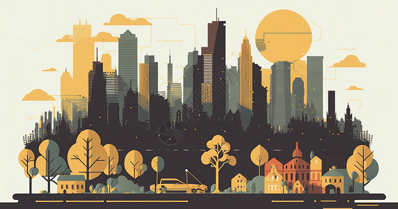 城市背景建筑插画背景图片