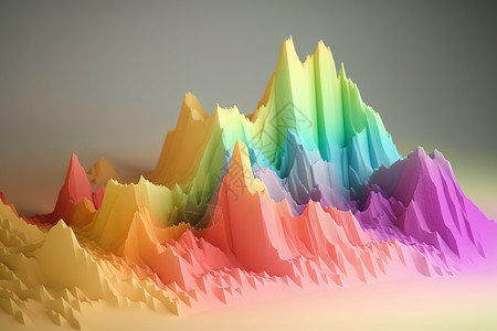 3D色彩抽象三维立体山川彩色背景插画