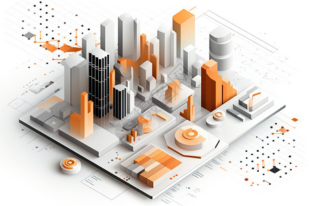 抽象城市模型立体模型数据分析图插画