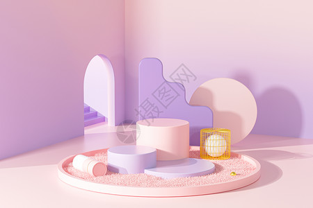 粉红色梦幻电商展台背景图片