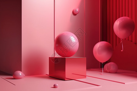 方形灯粉色气球立体模型插画