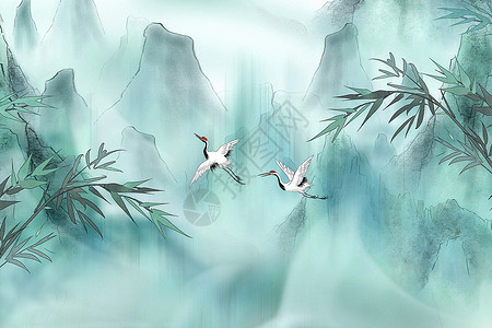 竹子意境水墨中国风山水背景设计图片