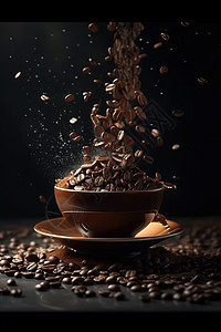 黑色咖啡杯装满咖啡豆的咖啡杯插画