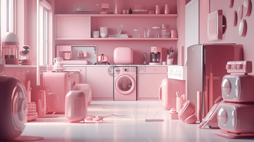 粉色厨房背景图片