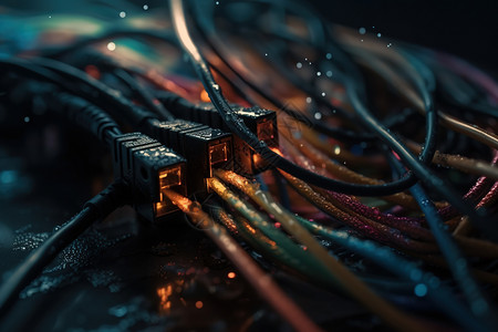 电缆线路复杂彩色数据线插画