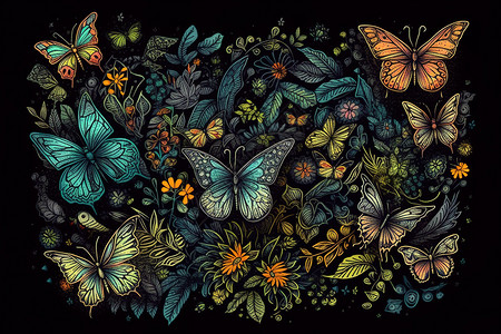 丛林蝴蝶绘画背景图片