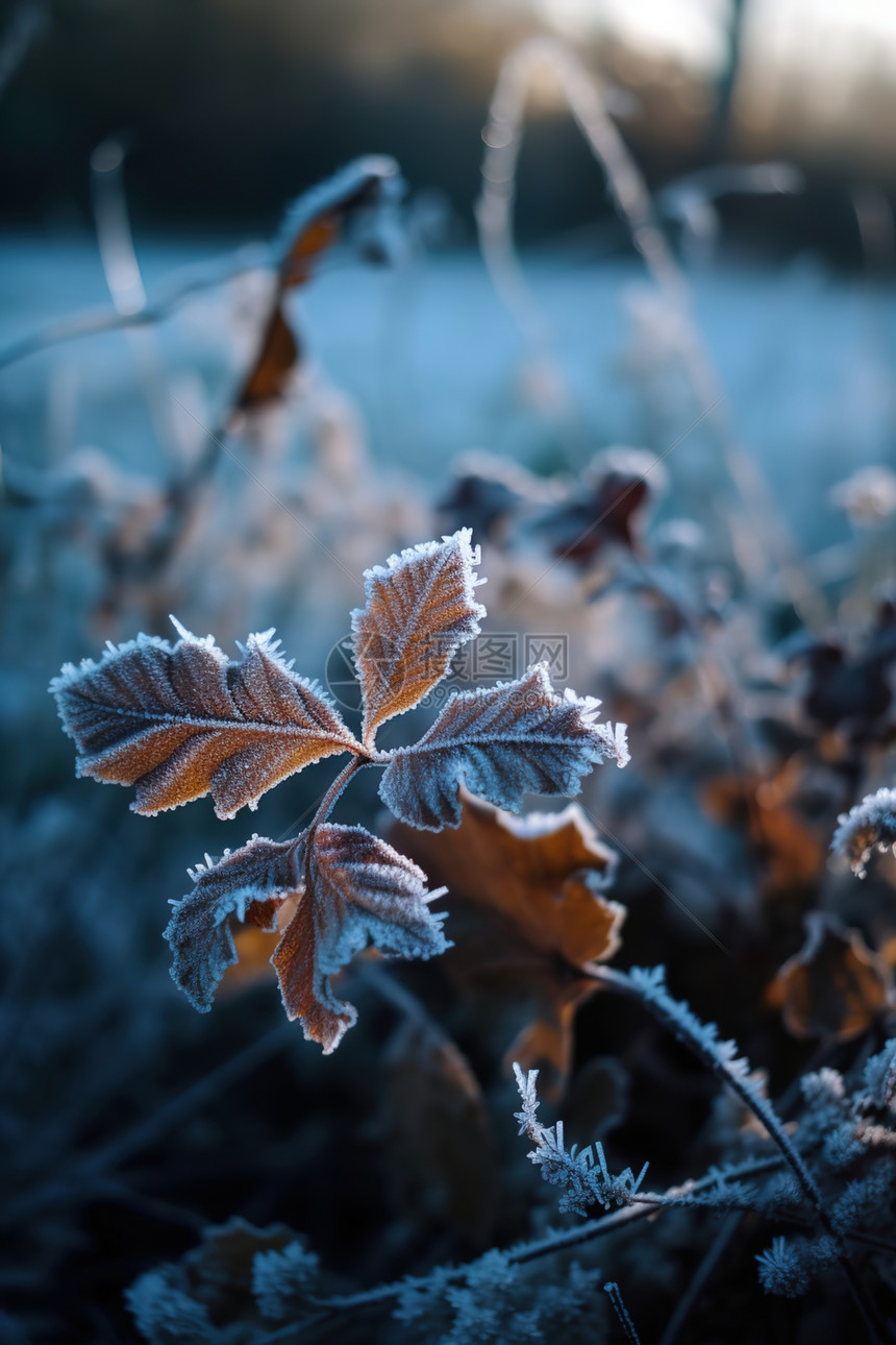 结霜的植物特写图片