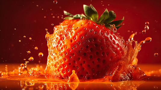 草莓液体飞溅背景图片