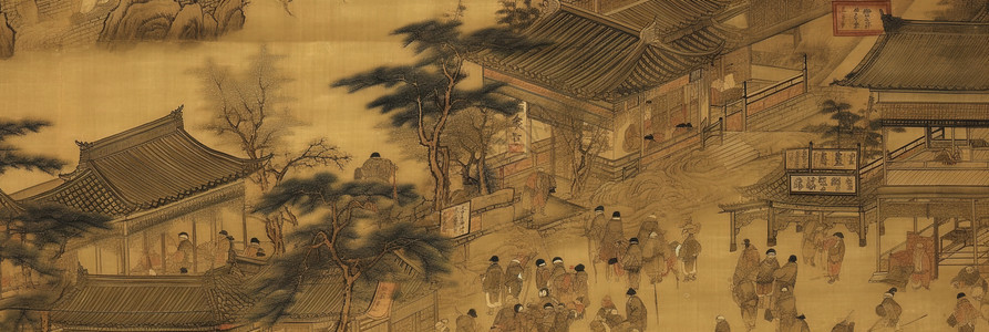 仿古青砖中国风画卷插画