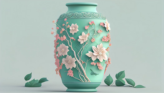 浮雕设计立体花瓶插画