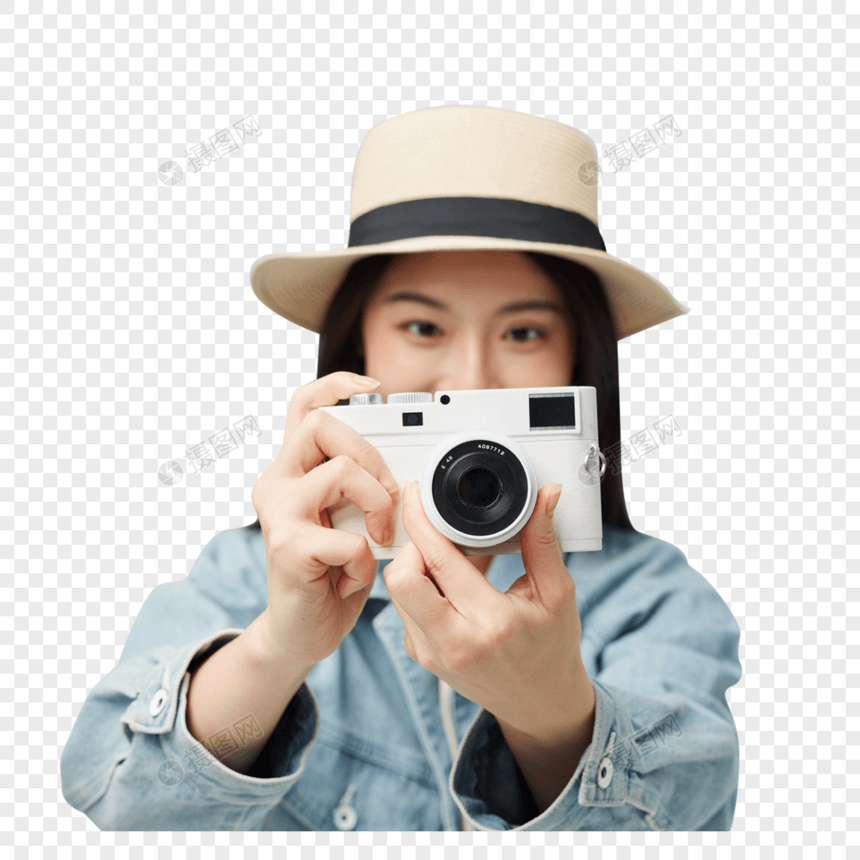 年轻活力女性相机拍照形象图片